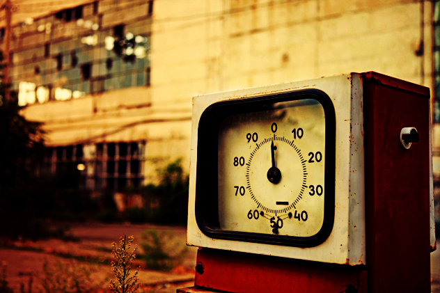 Damaged gas station